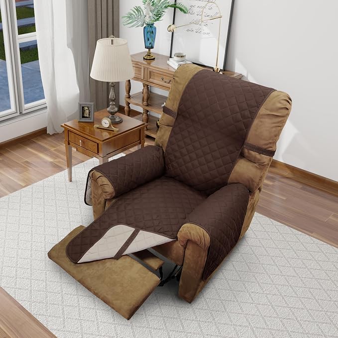 Reversible Chair Covers for Recliner Oversized, Chocolate | Recliner Oversized Covers for Living Room with Elastic Straps, Water Repellent, Chair Protectors Covers for Dogs by LuxshareHome
