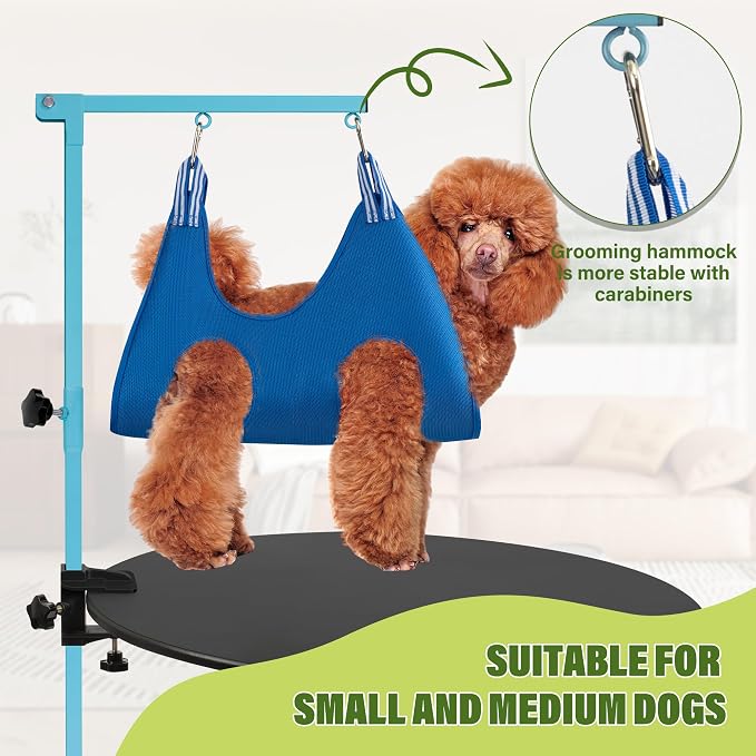 getlstub Dog Grooming Arm with Pet Grooming Hammock, 35" Pet Grooming Table Arm with Adjustable No Sit Haunch Holders, Dog Grooming Stand with Loop Noose for Small and Medium Pets, Blue - Image 3