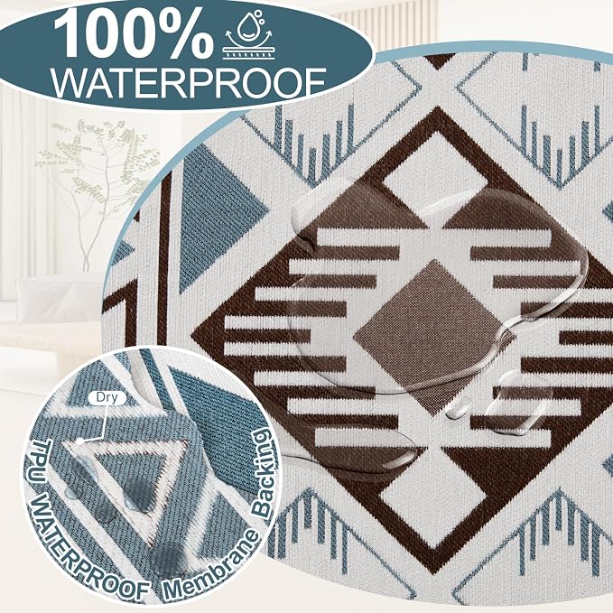1OO% Waterproof Sectional Couch Covers for Dogs L Shaped Corner Sofa Cover Washable Chenille Sofa Slipcovers Blanket Modern Jacquard Pet Furniture Protector (91"x276", Boho Blue Brown) - Image 4