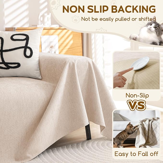 OstepDecor Waterproof Couch Covers for Pets, Couch Protector from Cat Claws | Washable Sofa Cover for Dogs, Non Slip Furniture Protector for Sofas, Loveseats & Sectionals, 71"x118", Khaki - Image 6