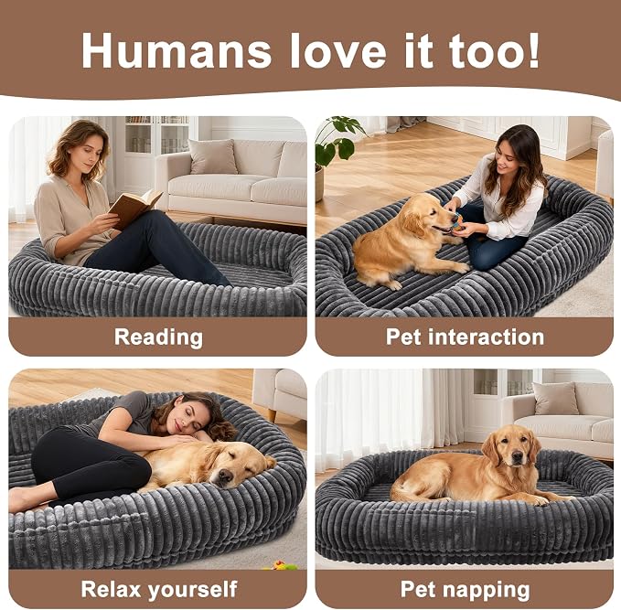 Human Dog Bed for Adult,Large Dog Bed 70"x38"x10" | Orthopedic Washable XL Dog Bed with Memory Foam (Darkgrey) - Image 3