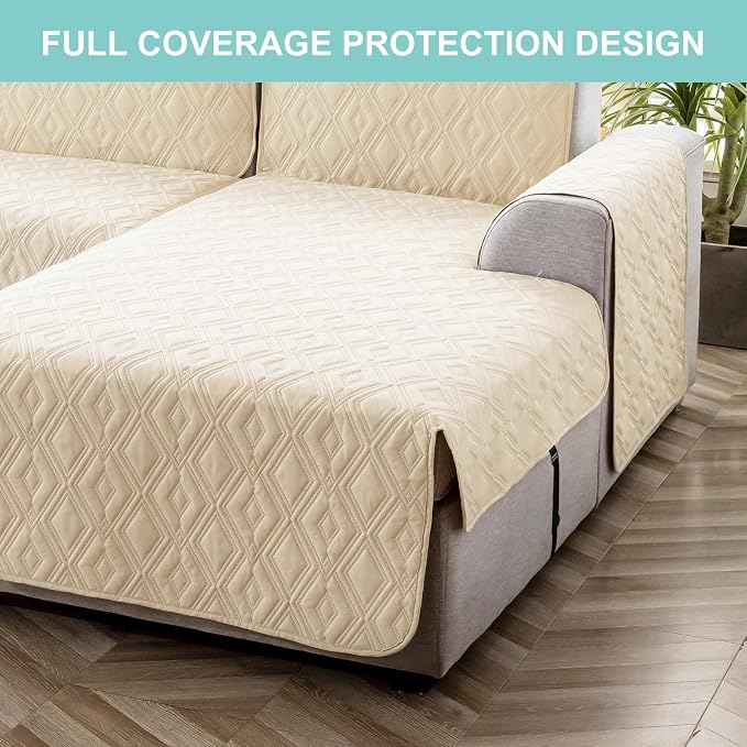 Genina Waterproof L Chaise Sectional Cover for Kids Pets (Beige, Large) | Reversible Design,Anti-Slip Fit,Blocks Pet Hair and Scratches,Stain-Resistant & Easy Install,Machine Washable - Image 6