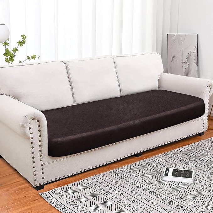 molasofa Leather Look Couch Cushion Covers, Stretch Sofa Cushion Covers for Sectional Armchair Loveseat Protector,Replacement Seat Cushion Slipcovers, Machine Washable (1 Cushion Sofa, Chocolate) - Image 4