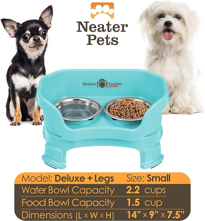 Neater Feeder Deluxe Mess-Proof Elevated Dog Bowls for Small Dogs (Up to 19 lbs), 2 Height Adjustable (6” & 7.5”) No-Spill Raised Dog Bowl Stand, Stainless Steel Food Bowl Set, Made in USA, Aquamarine - Image 2