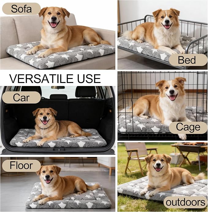 Dog Crate Mat, 4 Piece Reversible Pet Bed, Polyester, Machine Washable, Small Dogs & Cats, Rectangular(Gray Star, 30" L x 20" W x 1.5" Th) - Image 7