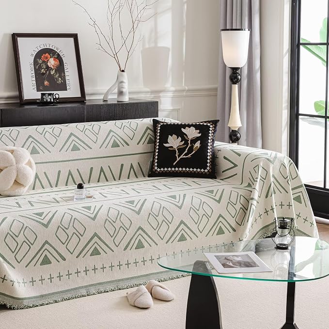 Soft Chenille Couch Cover for Dogs Washable,Extra Large Geometric Sofa Covers for 3 Cushion Couch,Pet Couch Slipcovers Protectors for Sofa,1 Piece All Season Cover Blanket Green 71"×134" - Image 6
