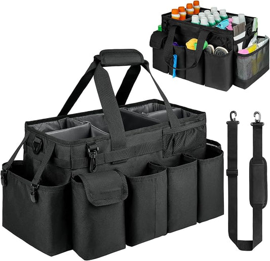 Cleaning Caddy Bag,Extra Large Cleaning Supplies Organizer with Handle for Housekeepers,Black by ZIOZERTT