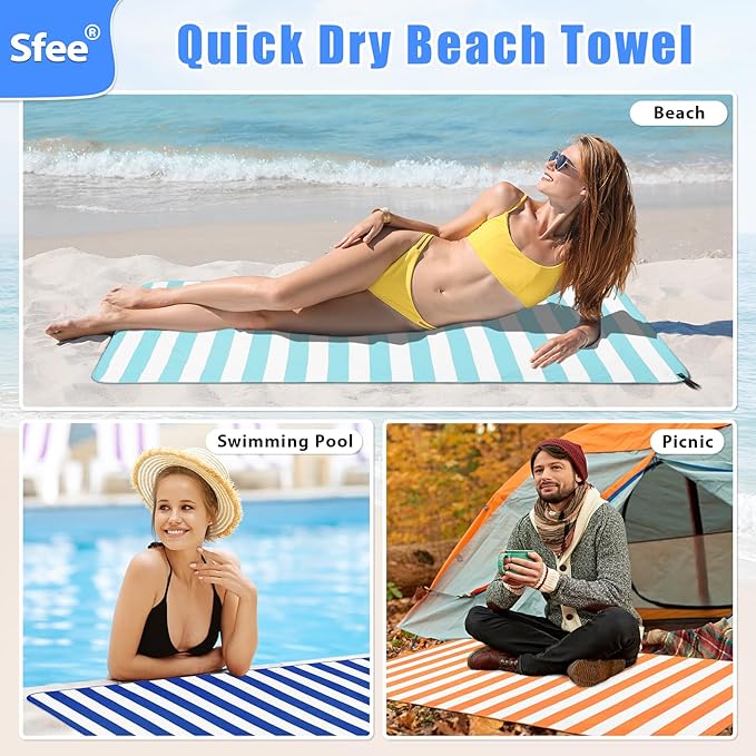 Sfee 2 in 1 Microfiber Oversized Beach Towel, Quick Dry Towel Travel Towel Camping Towel Super Absorbent Compact Lightweight Sports Gym Towels for Beach,Gym, Hiking, Pool, Backpacking, Bath, Yoga - Image 5