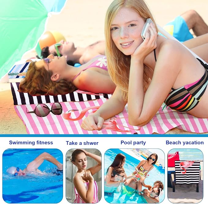 EBOOT 10 Pack Oversized Beach Towel Set Extra Large Pool Towels Microfiber Quick Dry Swim Blanket for Adult Women Men Face Hand Body Bath Travel Pool(Novel Color,28 x 59 Inch,Flamingo) - Image 6