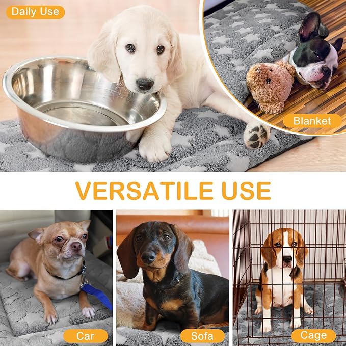 VitalCozy 4 Pcs Dog Crate Pads, Ultra Soft Warm Washable Anti-Slip Kennel Bed Mat for Pets, Reversible, Replaceable, Cage Liner for Small Medium Large Dogs and Cats(28 x 42 x 1.6 Inch,Star,Gray) - Image 4