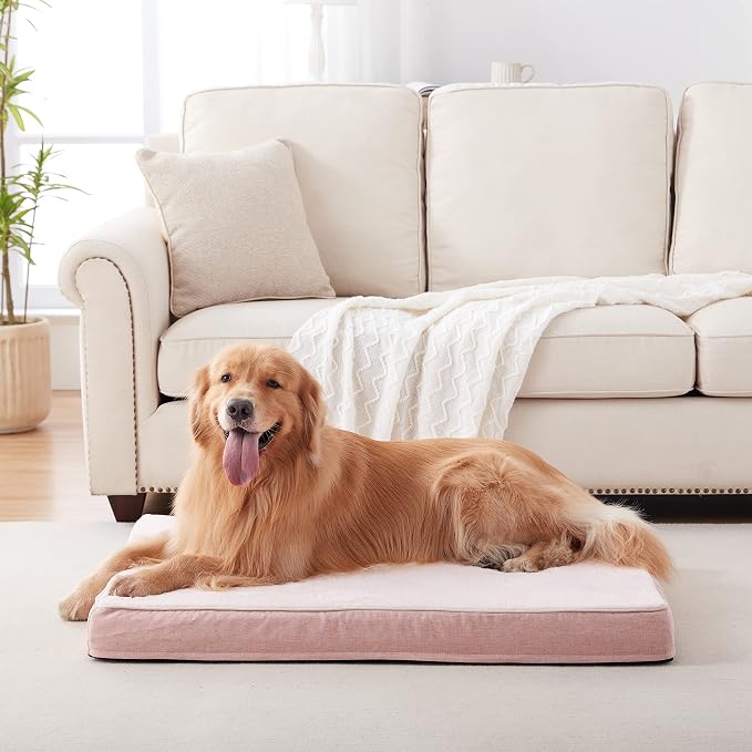 WATANIYA PET Memory Foam Orthopedic Large Dog Bed, Washable Dog Bed for Crate with Cooling Gel Mattress, Waterproof Liner and Plush Removable Cover for Extra Large Dogs (Pink) - Image 4