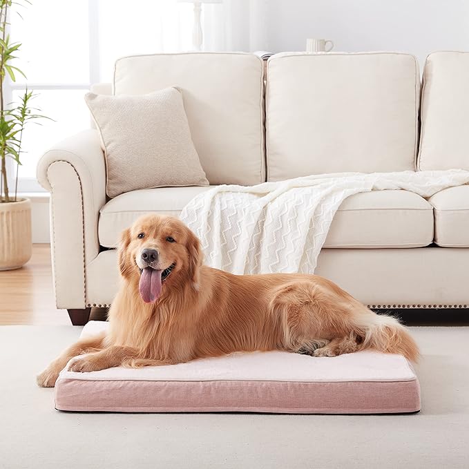 WATANIYA PET Memory Foam Large Dog Bed, Orthopedic Dog Crate Bed with Cooling Gel Foam, Waterproof Liner and Washable Cover, Joint Relief Pet Sleeping Bed for Medium Large Dogs (Pink) - Image 6