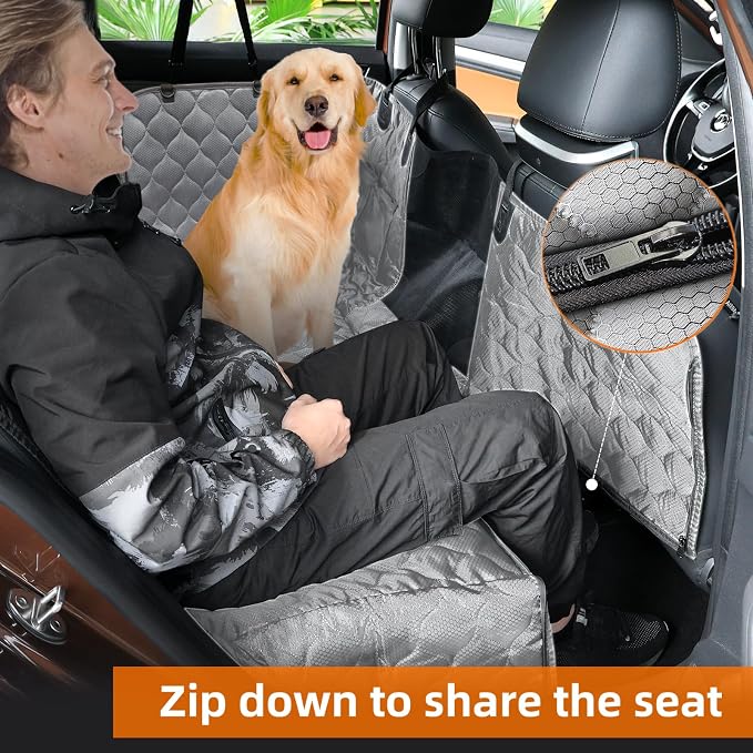 PETICON Dog Car Seat Cover for Back Seat, Waterproof Dog Hammock for Pets | Zippered Design Allows Passenger Seat Access, Mesh Window for Pet View, 600D Oxford, Prevents Scratches, Hair, Mud, and Dirt - Image 2