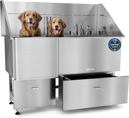 KANIS Professional Dog Washing Station 304 Stainless Steel Pet Wash Sink | Grooming Bathtub w/Shower, Floor Grates and Storage for Large, Medium & Small Pets by KANIS