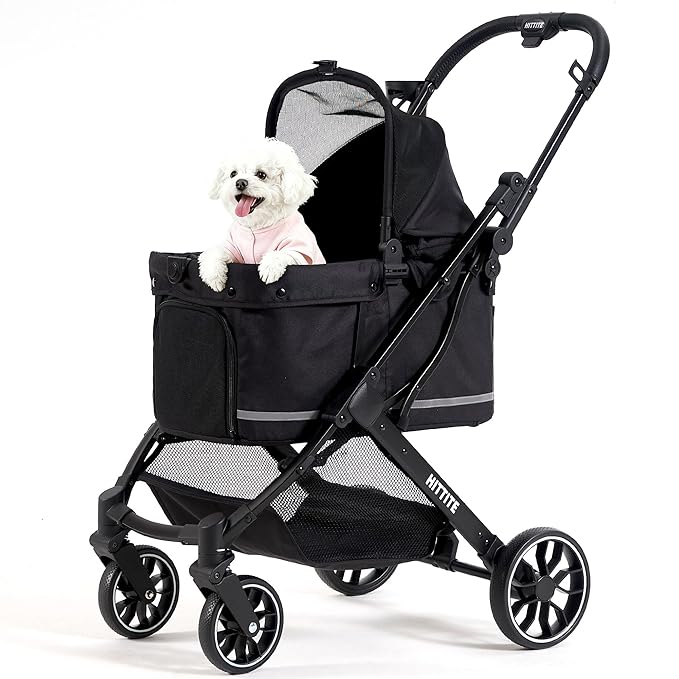 HITTITE Pet Stroller with Weatherproof Cover, All-Terrain 4-Wheel Cat & Dog Stroller with Adjustable Canopy, Foldable Dog Strollers with Storage Basket for Small to Medium Dogs Up to 55 lbs.