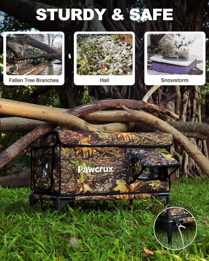 Weatherproof Heated Cat House for Outdoor in Winter, Heated Cat Bed Kitty Shelter with Cat Heating Pad, Insulated & Safe Escape Door, Warm House for Outside Stray Cat (Leaf Color, 17.6"x25.5"x17.9") - Image 5