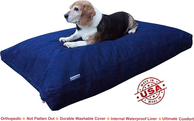 Dogbed4less Shredded Memory Foam Dog Bed Pillow, Waterproof Lining and Machine Washable Durable Denim Cover 40X35 Inches, Blue - Image 2