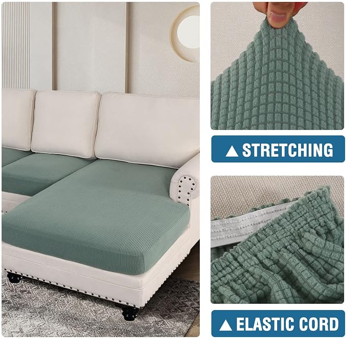 H.VERSAILTEX Sectional Couch Covers 4 Pieces Sofa Seat Cushion Covers L Shape Separate Cushion Couch Chaise Cover for Both Left/Right Sectional Couch (Seat Only: 1 Chaise + 3 Sofa, Sage) - Image 6