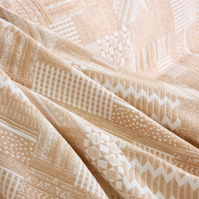 DREAMINGO Vintage Patchwork 3-Layer Gauze Geometric Jacquard Sofa Cover, Farmhouse Couch Cover Blanket for 2 Seater, Living Room Washable Furniture Protector, Apricot Orange, 91"x118" - Image 5