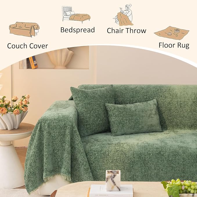 Forest Green Soft Thick Slub Chenille Couch Cover XXL 71x150 in | for All Shape Sofa Couch Furniture Protector, Green Sofa Slipcover Protector for Dogs Pets Kids - Image 4