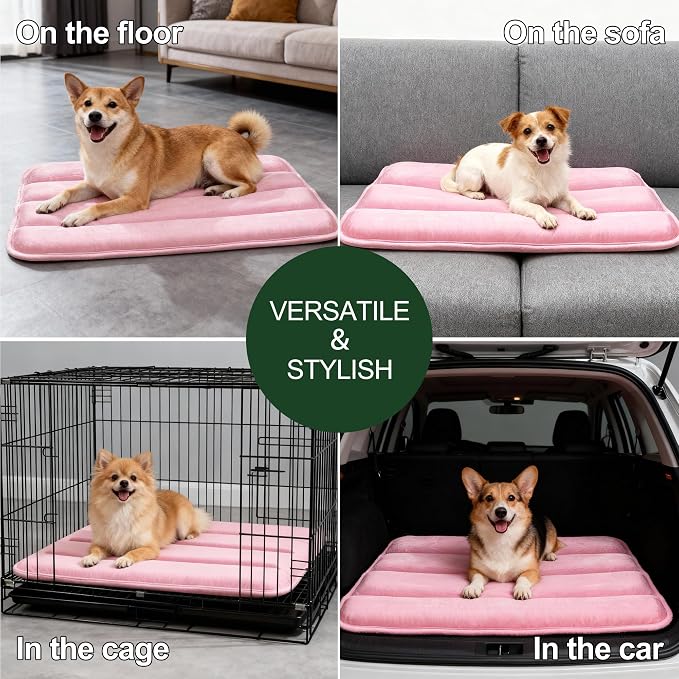 Dog Bed Mat, Reversible Dog Crate Pad with Washable Kennel Mat and Soft Foam, Flat Pet Bed for Dogs & Cats, for Crates Carriers & Travel (Pink, 28" L*16" W*1.5" Th) - Image 8