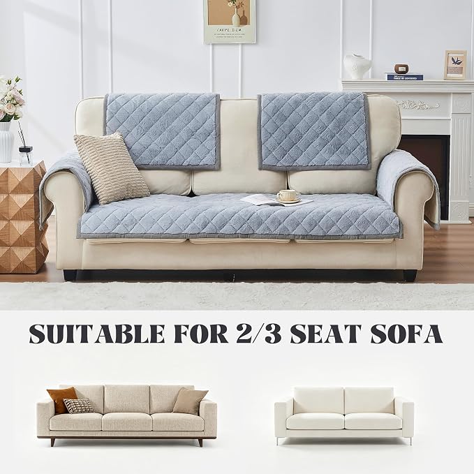 beeweed Couch Covers for Sofa, Couch Covers for Dogs Washable, Non Slip Plush Sofa Slipcovers, Couch Furniture Protector Pet Friendly, Diamond Pattern, Light Grey, 27.6” x 70.9” - Image 6