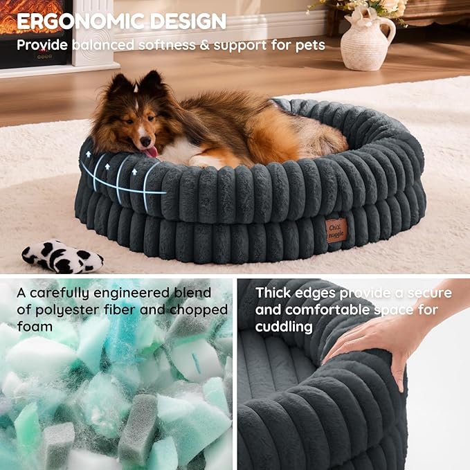 ChiXnuggle Orthopedic Dog Bed, Washable Cover, Faux Fur Bolster Pet Couch | waterproof,egg crate foam,non-slip bottom,for small medium dogs,dark grey,30*24*7,dog sofa,puppy bed - Image 5