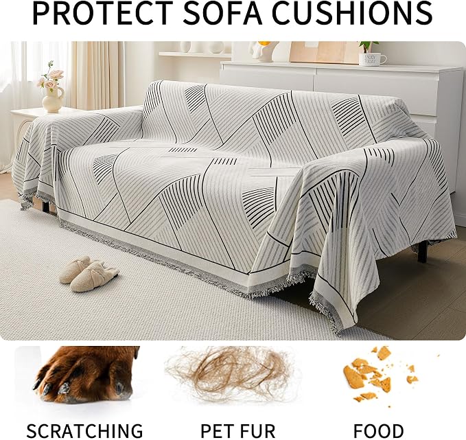 HAOMAIJIA Non Slip Couch Cover Sofa Covers for 3 Cushion Couch Washable sectional Couch Covers for Dogs pet Furniture Protector Couch Cover Blanket for Living Room (CQ-Black/Grey, 71"x118") - Image 6