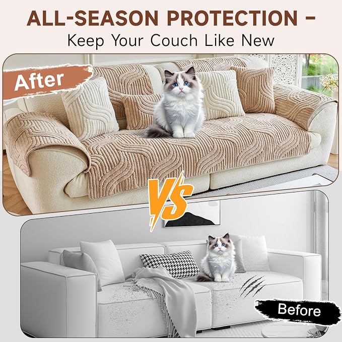 OTOB Couch Covers for Sofa Washable Anti Slip Furniture Protector, 1 Piece | Matcha Green, 27.6"x82.7", Soft Plush, All Seasons, Breathable, Modern, Wear-Resistant, Couch Cover for Dogs, Fade Resistant - Image 2