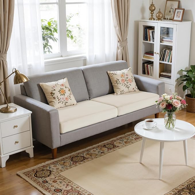 Hokway Velvet Couch Cushion Covers Water Resistant Seat Covers Stretch Sofa Cushion Protector(2 Cushion Sofa, Ivory) by Hokway