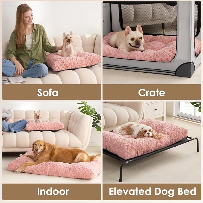 EHEYCIGA Washable XL Dog Bed for Crate 41x27 Inch, Kennel Pad for Extra Large Dogs Up to 65 lbs, Plush and Comfy Pet Sleeping Mat, Pink - Image 5