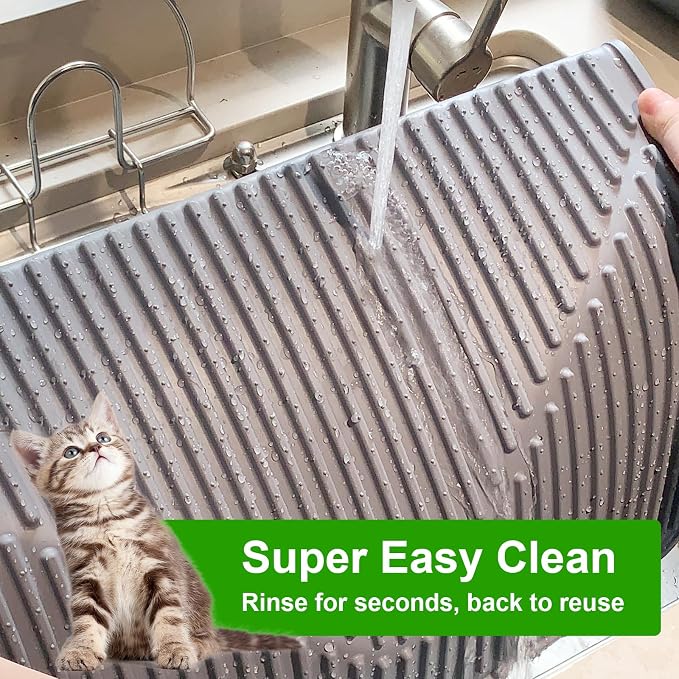 Gosmol Waterproof Cat Litter Mat XXL, 38" x 25" Litter Trapping Mat，Kitty Litter Box Mats Extra Large Easy Clean, Litter Trapping Catcher Mat, Cat Supplies & Accessories for Indoor Cats -Grey - Image 4