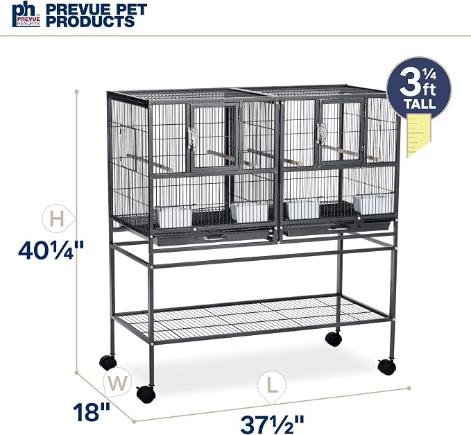 Prevue Pet Products Deluxe Divided Breeder Cage - Stackable Breeding Cage with Divider, Rolling Enclosure with Wooden Perches, Food and Water Cups, for Finches, Canaries, and Small Birds - Black - Image 6