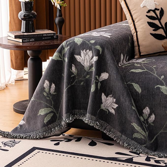 STACYPIK Luxury Floral Gray Sofa Cover for Dogs, Thick Botanical Garden Jacquard Couch Cover for 3 Cushion Couch, Washable Pet Couch Protector Slipcover for Sectional Multi-use Throw Blanket-71X134IN - Image 7