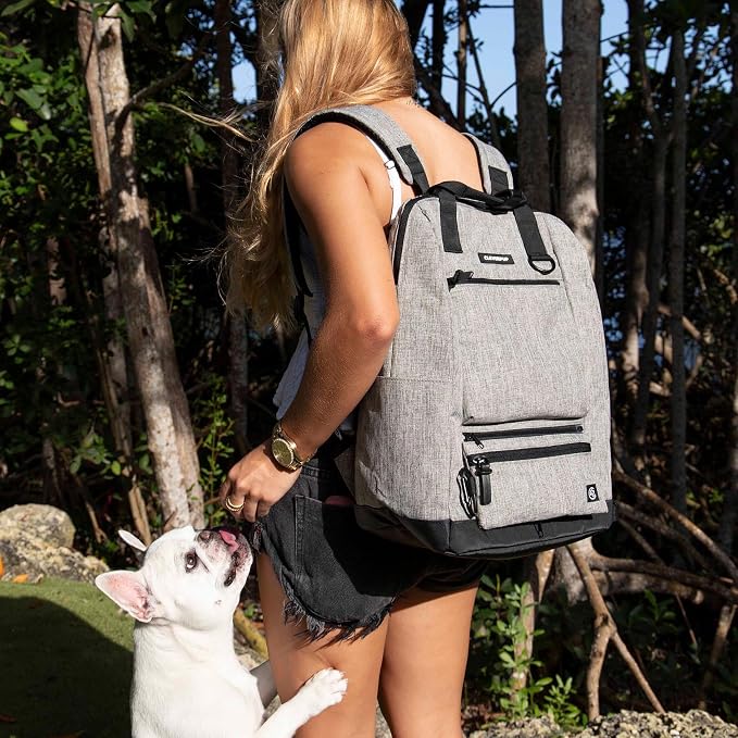 Cleverpup Porter 2-in-1 Dog Gear Backpack – Premium Dog Travel Bag with 10 Pockets, Zip-Off Treat Pouch, Leash Clip, Waterproof Pockets & Water Bottle Holder – Weekend, Hiking, Camping, Heather Grey - Image 2