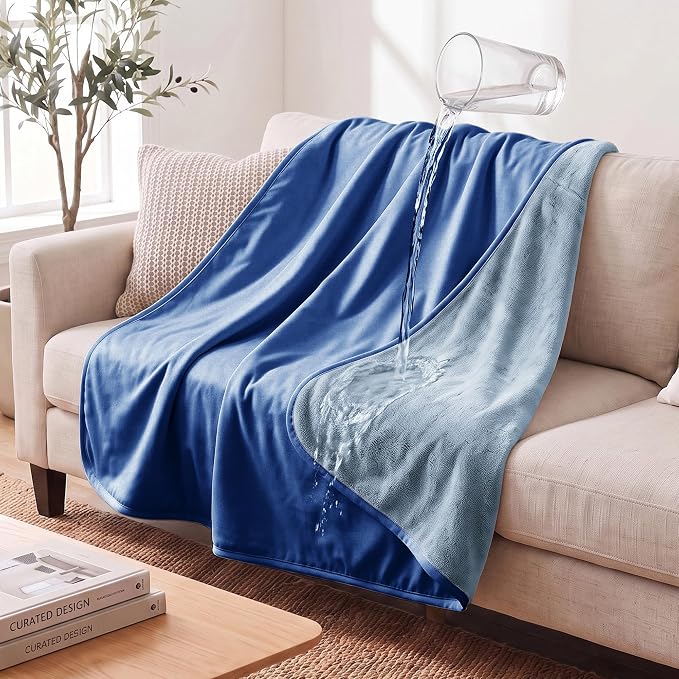 Waterproof Dog Blankets, Washable Pee Proof Pet Blanket for Couch, Soft Reversible Puppy Throw Furniture Protector Cover for Bed Sofa-68"x82",Navy Blue+Stone Blue | Soft Velvet & Flannel, TPU Leak-Proof Liner, Machine Washable, Fits Couch and Bed, 68" ... by TuffeelHome