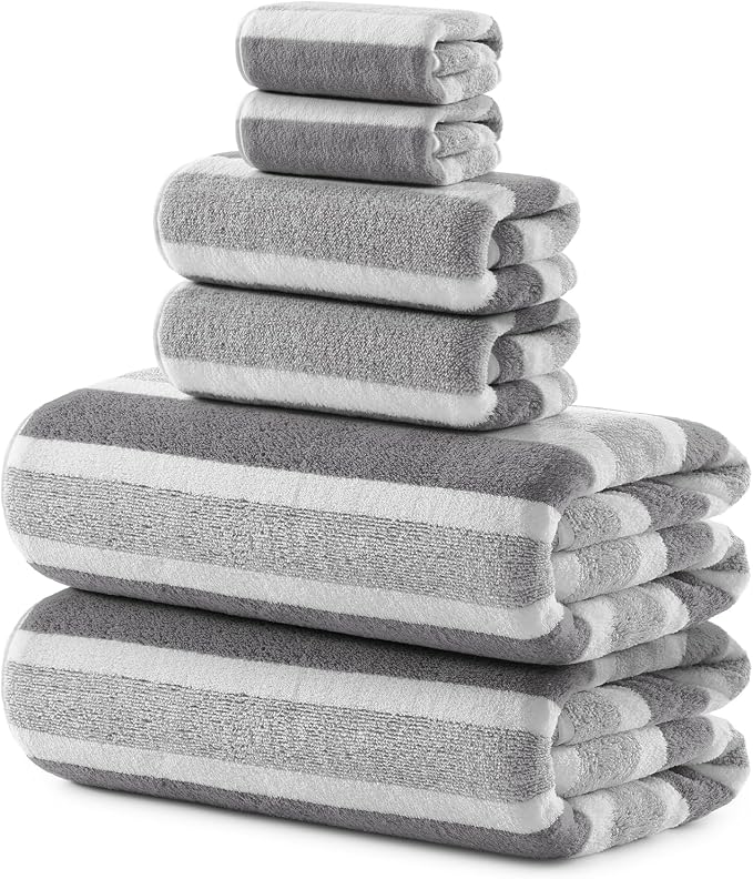 REDKISS 6-Piece Microfiber Bath Towel Set, Ultra Soft, Highly Absorbent & Quick Dry, 35x70 Inch Oversized, Gray Towels for Bathroom, Spa, Gym, 2 Bath 2 Hand 2 Washcloths by REDKISSOnline
