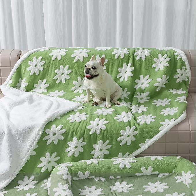 Waterproof Pet Blanket,Green Dog Blankets for Bed Covers Couch Sofa Stylish Jacquard Pets Throw Blankets for Puppy Cats Washable Reversible Furniture Protection Covers (Green Flower,M) by Unknown