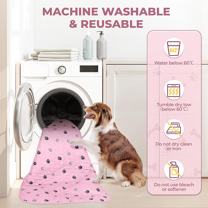 Fostanfly Washable Pee Pads for Dogs, 2 Pack 63"x63" Training Pads, Pink | Reusable Potty Training Pads for Dogs, Waterproof, for Playpen, Crates & Furniture - Image 4