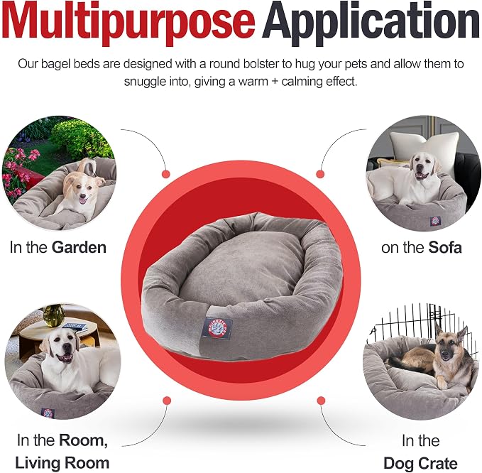 Majestic Pet 40 Inch Micro Velvet Calming Dog Bed Washable – Cozy Soft Round Dog Bed with Spine for Head Support - Fluffy Donut Dog Bed 40x29x9 (inch) – Round Pet Bed Large - Vintage - Image 5