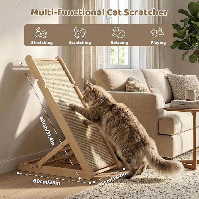 XiaZ Sisal Cat Scratcher, 31" Wooden Cat Scratching Board with 5 Adjustable Heights, Replaceable Sisal Mat and Angled Scratch Pad for Indoor Cats, Ready to Use, No Assembly Required - Image 5