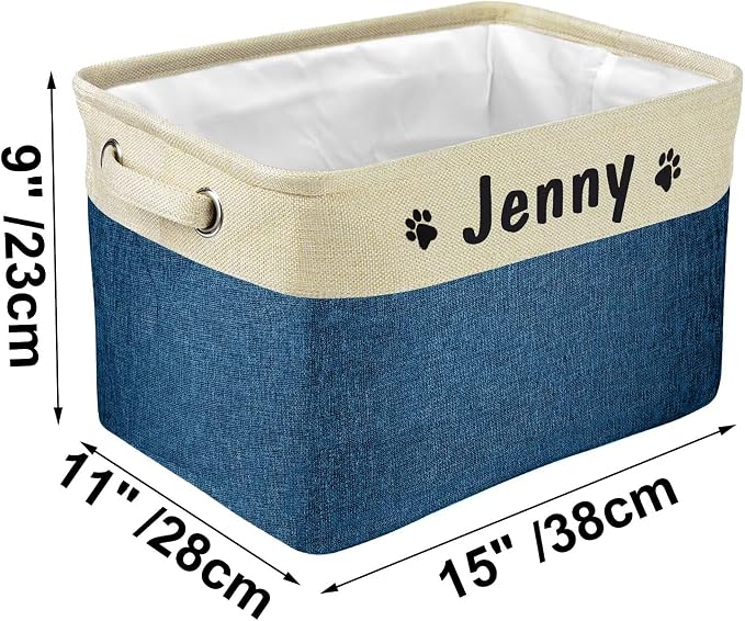 PET ARTIST Collapsible Dog Toy Storage Basket Bin with Personalized Pet's Name - Rectangular Storage Box Chest Organizer for Dog Toys,Clothing,Apparel & Accessories-Navy Blue - Image 6