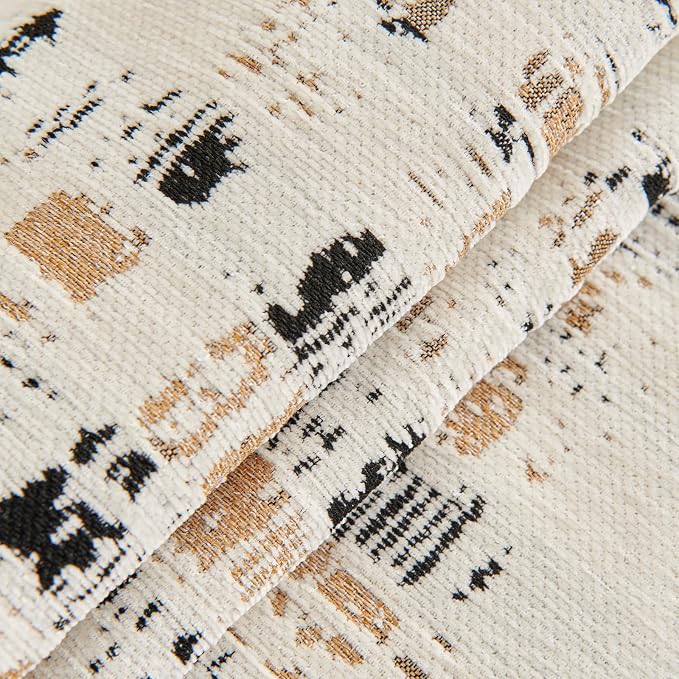 DREAMINGO Abstract Chenille Couch Cover Blanket Beige Khaki Black Boho Sofa Cover, Washable Furniture Protector, Universal Slipcover for Couch, Geometric Brushstroke Jacquard, Large 71"x118" - Image 6