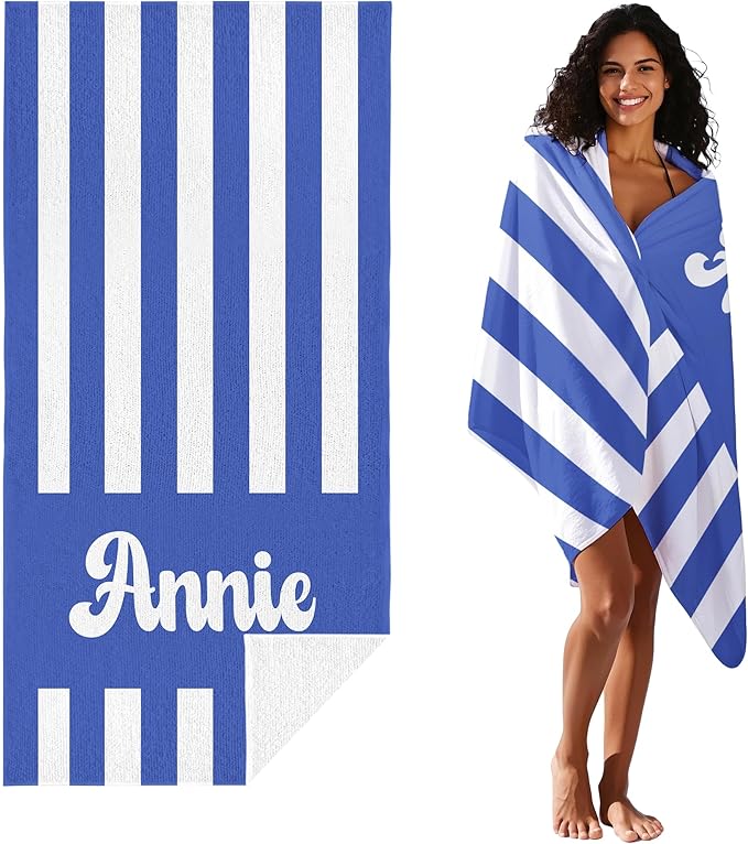 JML Personalized Beach Towel with Name, Custom Cabana Stripe Beach Towel, Customized Microfiber Pool Towel, Quick Dry & Absorbent Swim Towel for Adult,Mother's Day, Birthday, Summer Holiday,Vacation - Image 2