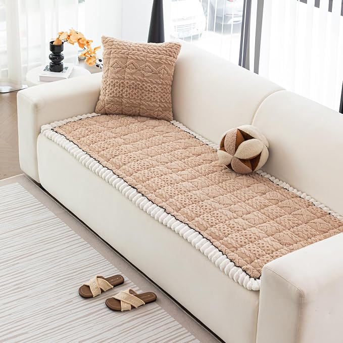 DREAMINGO Couch Cover for Dogs Washable - Fuzzy Sofa Covers Pet Friendly 27.6"x82.7", Soft Non Slip Pet Couch Cushion Protector Dog Bed Mat in Khaki by DREAMINGO