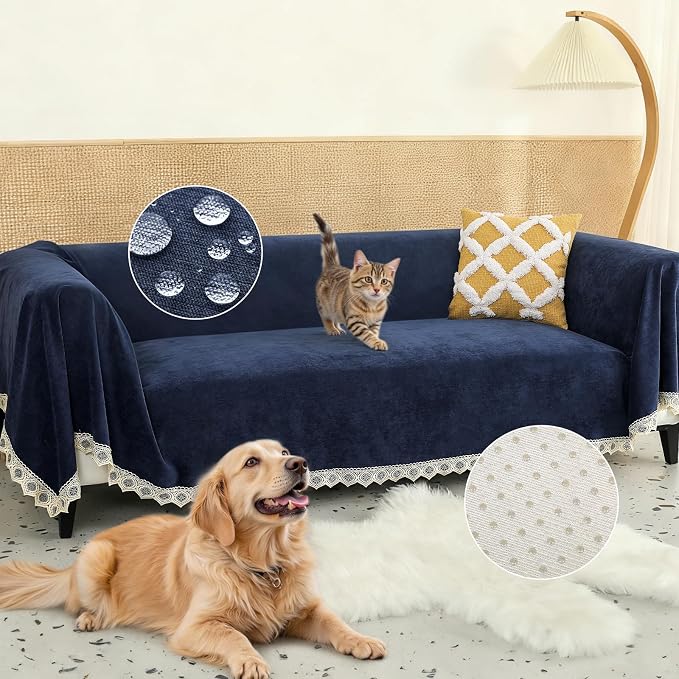 Waterproof Non-Slip Couch Cover for Pets, Navy Blue 71" x 134" | Dogs Sofa Cover, Washable, Pet Friendly, Anti Cat Scratch, Furniture Protector, for 3 Cushion Couch Sectional L Shaped Sofa by Osunnus