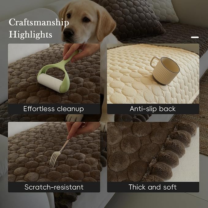 Circular Grid Couch Cover for Dogs Washable - Non Slip Thick Soft Pet Sofa Protector for 3 Cushion Couch Large Silicone Particles Furniture Mat for Cats Sectional Slipcovers - Image 4