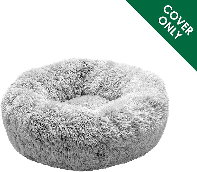 Furhaven Replacement Donut Dog Bed Cover Plush Long Faux Fur Calming Cuddler, Machine Washable - Misty Gray, Medium - Image 2