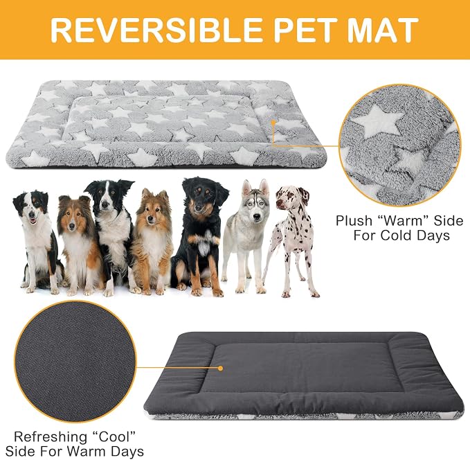 VitalCozy 4 Pcs Dog Crate Pads, Ultra Soft Warm Washable Anti-Slip Kennel Bed Mat for Pets, Reversible, Replaceable, Cage Liner for Small Medium Large Dogs and Cats(30 x 48 x 1.6 Inch,Star,Gray) - Image 3