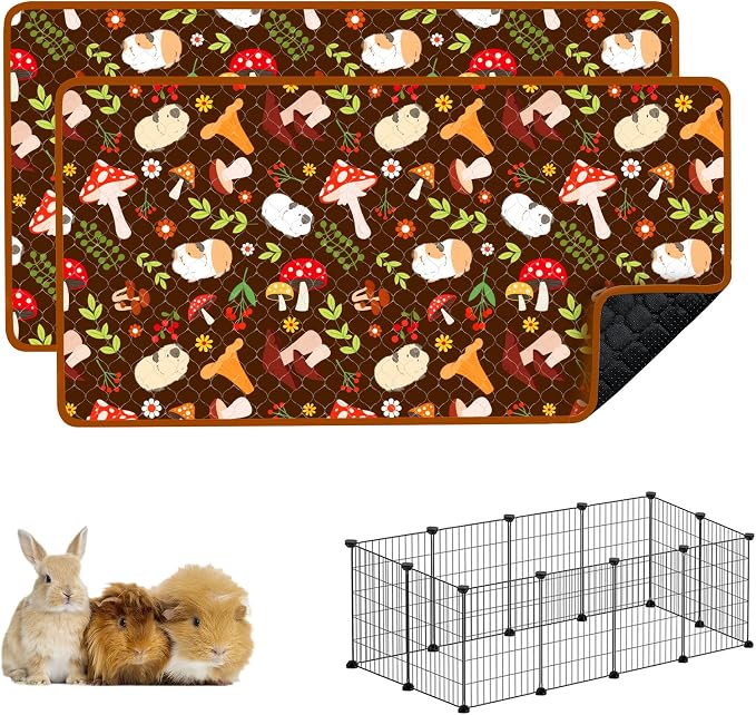 Guinea Pig Cage Liners, 59x31in 2 Pack Washable Guinea Pig Bedding, Waterproof Reusable & Anti Slip, Super Absorbent Guinea Pig Pee Pad for Small Animal, Rabbit, Bunny, Fit for C&C Cage, Brown by cimiycob